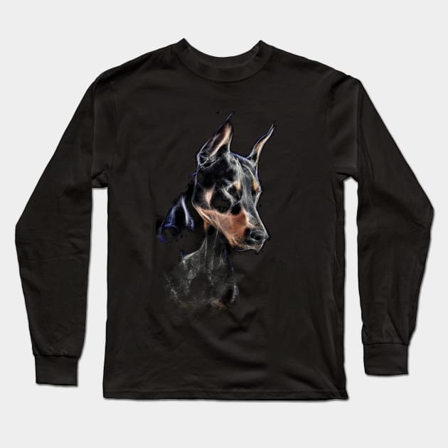 Doberman Fractalius Modern Portrait Pincher Lover Long Sleeve T-Shirt by SKornackiArt